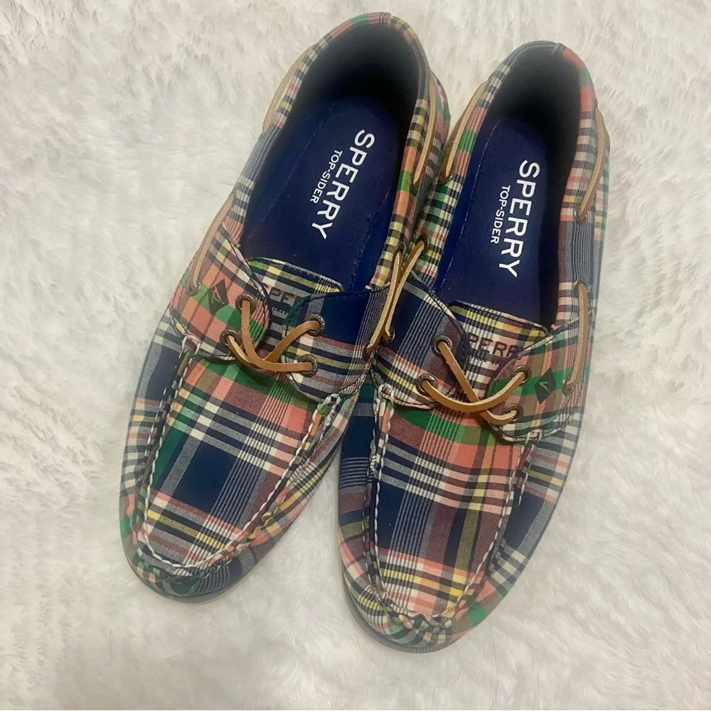 Sperry Men's Plaid Boat Shoes - Blue and Green